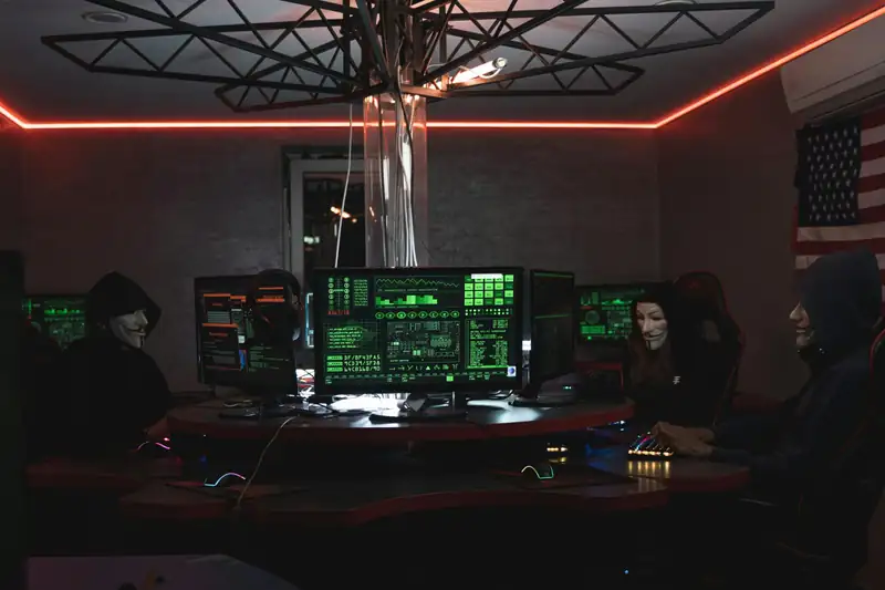 Person working at a computer with security lock icons overlaid on the screen