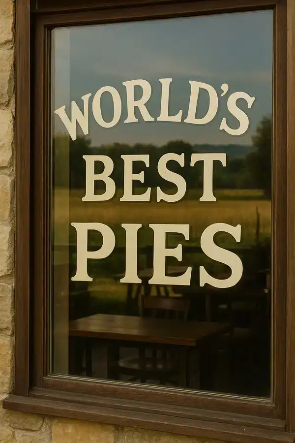 A roadside bakery sign advertising the world’s best apple pies